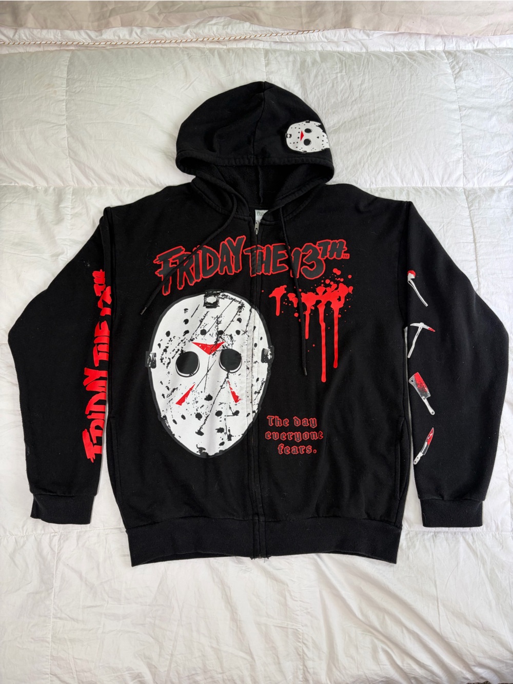 Friday the 13th Jason Voorhees Full Zip Hoodie Black Horror Size L